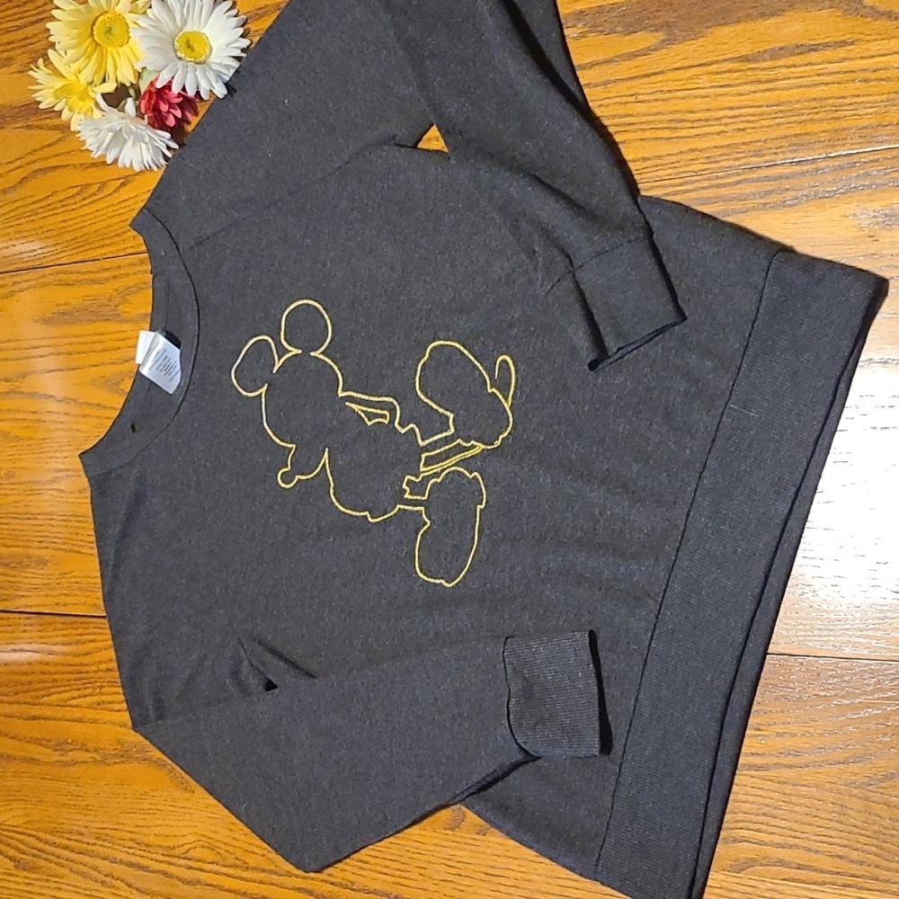Disney Mickey Mouse Gray - Gold Outlined Sweater - Large